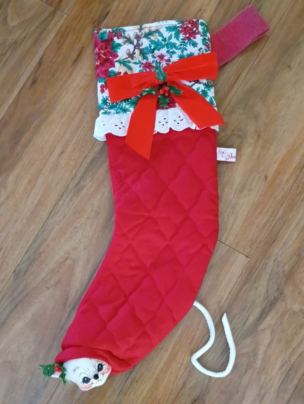 Annalee Vintage Quilted Red Christmas Stocking